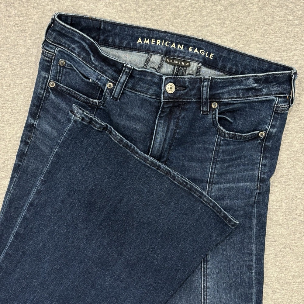 American Eagle Festival Flare Jeans Womens Sz 10 (30x31.5) Blue Dark Wash Denim